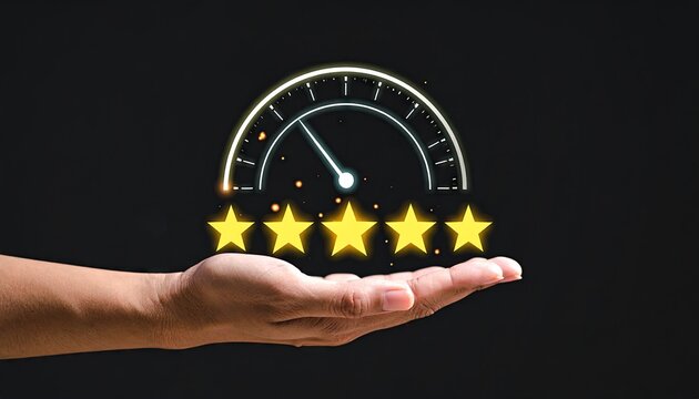 Hand holding a speedometer and stars