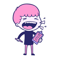 cartoon laughing man in bright neon color