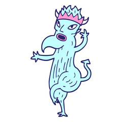 cartoon doodle devil in bright neon color