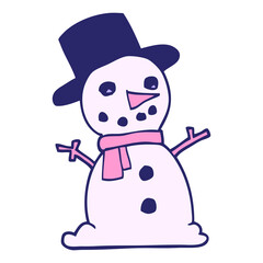 cartoon doodle traditional snowman in bright neon color
