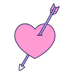 tattoo in traditional style of an arrow and heart in bright neon color