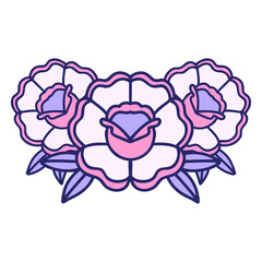 tattoo in traditional style of a bouquet of flowers in bright neon color