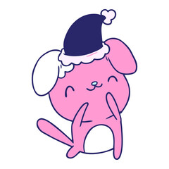 hand drawn christmas cartoon of kawaii dog in bright neon color