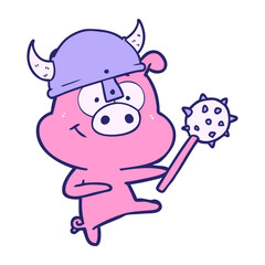 cartoon pig pointing in bright neon color