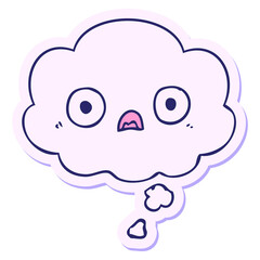cute cartoon face with thought bubble as a printed sticker in bright neon color