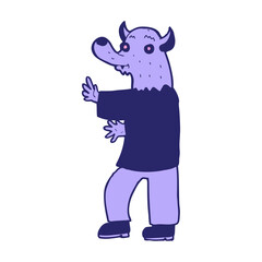 cartoon werewolf in bright neon color