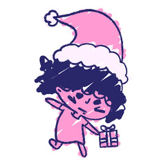 Christmas woman Chalk Drawing in bright neon color
