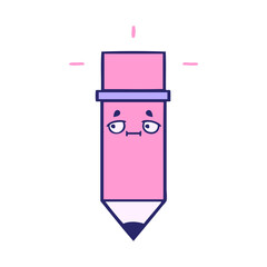 cute cartoon of a pencil in bright neon color