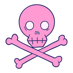 cartoon skull and crossbones in bright neon color