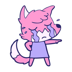 crying fox cartoon in bright neon color