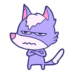 cartoon annoyed wolf in bright neon color