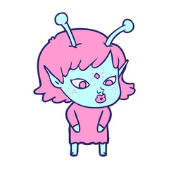pretty cartoon alien girl in bright neon color