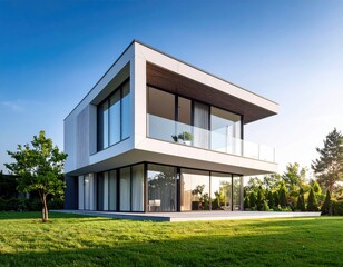 Modern house on a grassy lawn
