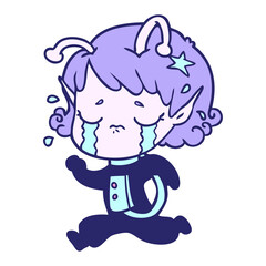 cartoon crying alien girl in bright neon color