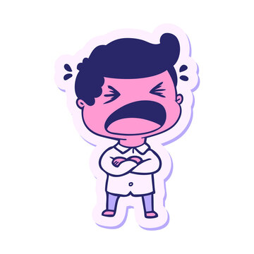 Naklejki sticker of a cartoon shouting man in bright neon color