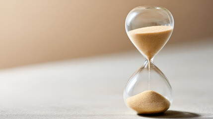 Time concept: sand running through hourglass with shadow depiction for time management and meditation themes