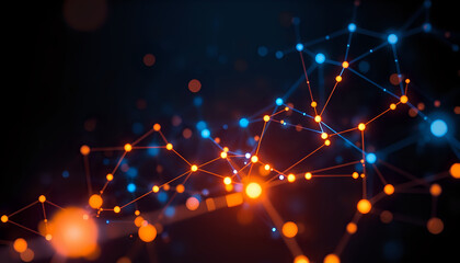 Abstract data visualization with glowing nodes in dark space, representing digital connectivity.