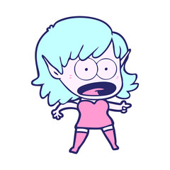 cartoon shocked elf girl in bright neon color