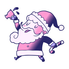 cartoon santa claus with hot cocoa in bright neon color