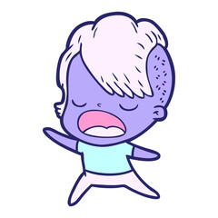 cartoon cool hipster girl talking in bright neon color