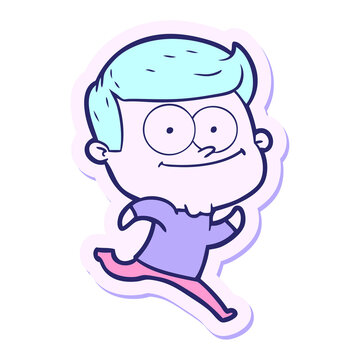 Naklejki sticker of a cartoon happy man in bright neon color