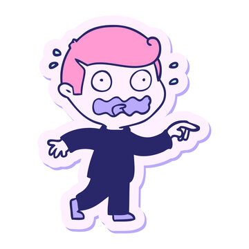 Naklejki sticker of a cartoon stressed out pointing in bright neon color