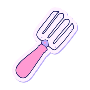 Naklejki sticker of a cartoon fork in bright neon color
