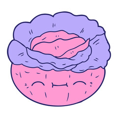 cartoon cabbage in bright neon color