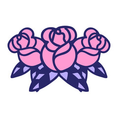 tattoo in traditional style of a bouquet of flowers in bright neon color