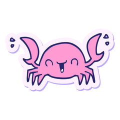 sticker of a cartoon crab in bright neon color