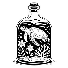 Sea Turtle SVG, Turtle on Bottle SVG, Turtle SVG File, Flower Turtle SVG, Ocean Animal SVG – Marine Life Vector, Cute Aquatic Reptile Clipart, Silhouette, Beach Art, Wildlife, Ocean Graphic