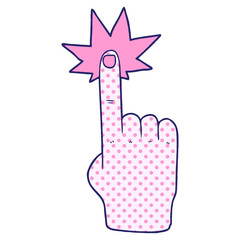 cartoon pointing hand in bright neon color