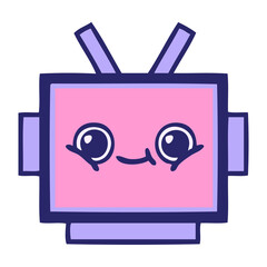 cute cartoon of a robot head in bright neon color