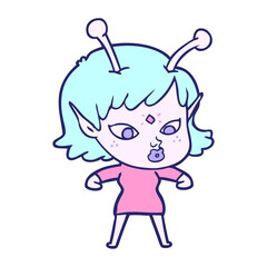 pretty cartoon alien girl in bright neon color
