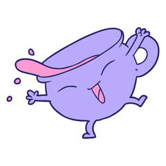 cartoon teacup dancing in bright neon color