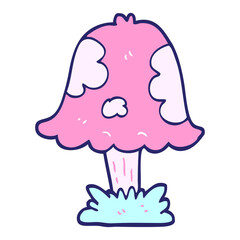 cartoon doodle mushroom in bright neon color