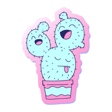 Naklejki sticker of a quirky hand drawn cartoon cactus in bright neon color