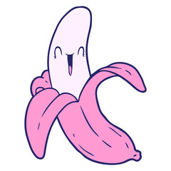 cartoon crazy happy banana in bright neon color