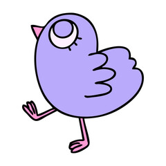 hand drawn quirky cartoon yellow bird in bright neon color