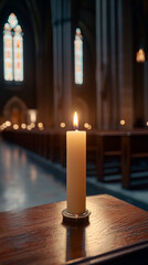 Tranquil candlelight in cathedral setting for spiritual contemplation