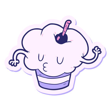 Naklejki sticker of a cartoon cupcake in bright neon color
