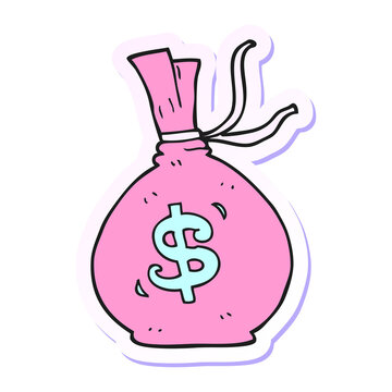 Naklejki sticker of a cartoon bag of money in bright neon color