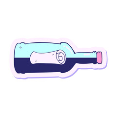 sticker of a message in a bottle cartoon in bright neon color