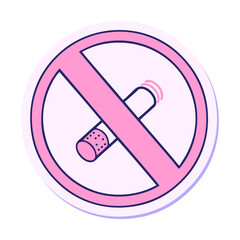 sticker of a cute cartoon no smoking allowed sign in bright neon color