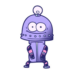 happy carton robot with light bulb in bright neon color