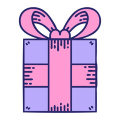 tattoo in traditional style of a present in bright neon color