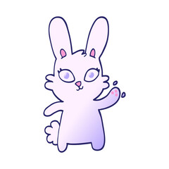 cute vector gradient illustration cartoon rabbit waving in bright neon color