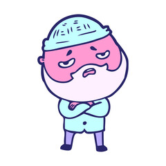 cartoon worried man with beard in bright neon color