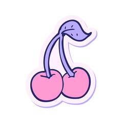 sticker of a cartoon cherries in bright neon color