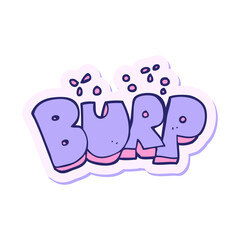 sticker of a cartoon burp text in bright neon color